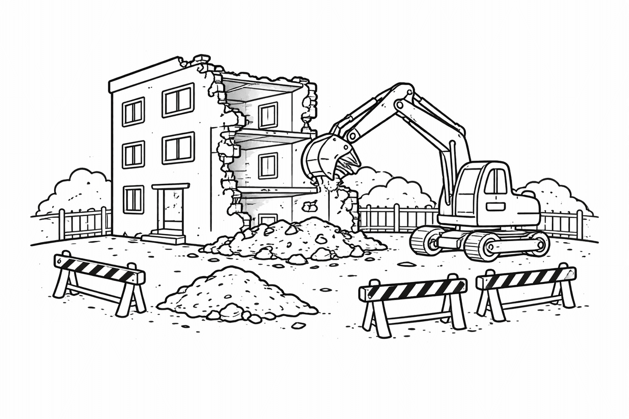 Gebäudeabriss - Ausmalbild