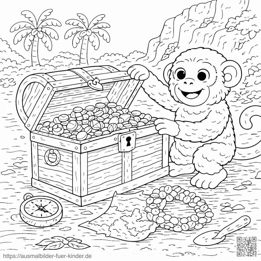 Affe entdeckt den Schatzhügel - Ausmalbild Affe entdeckt den Schatzhügel - Ausmalbild
