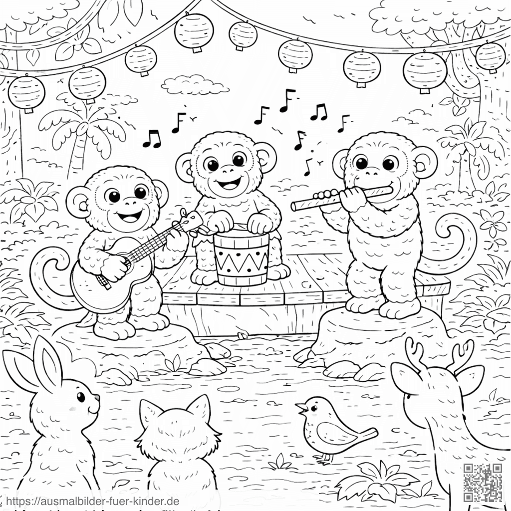 Die Musikdarbietung im Dschungel - Ausmalbild Die Musikdarbietung im Dschungel - Ausmalbild