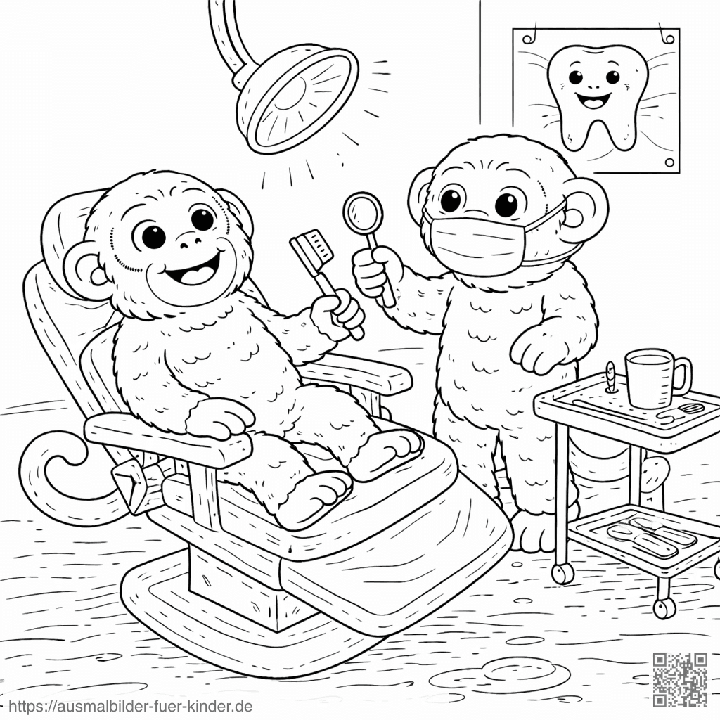 Zahnarztbesuch der Affen im Büro - Ausmalbild