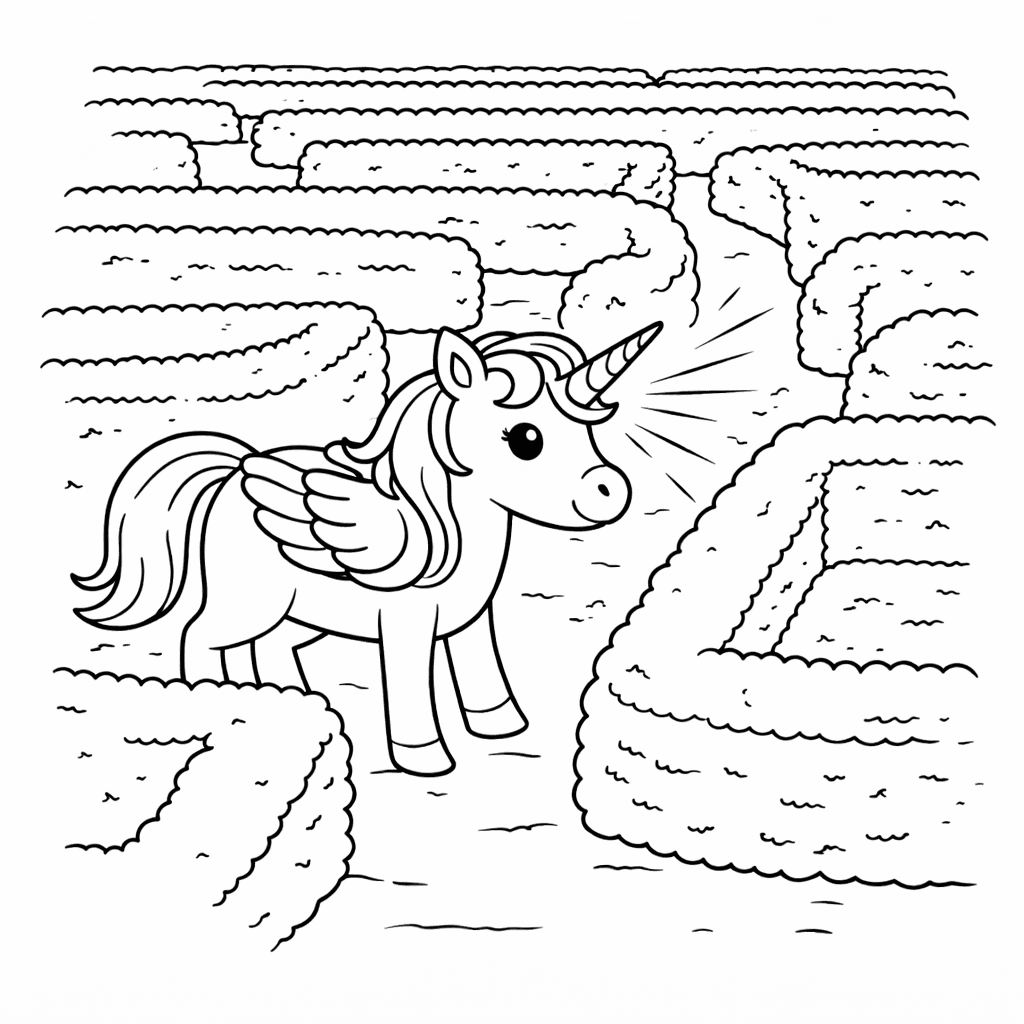 Alicorn Im Gartenlabyrinth - Ausmalbild