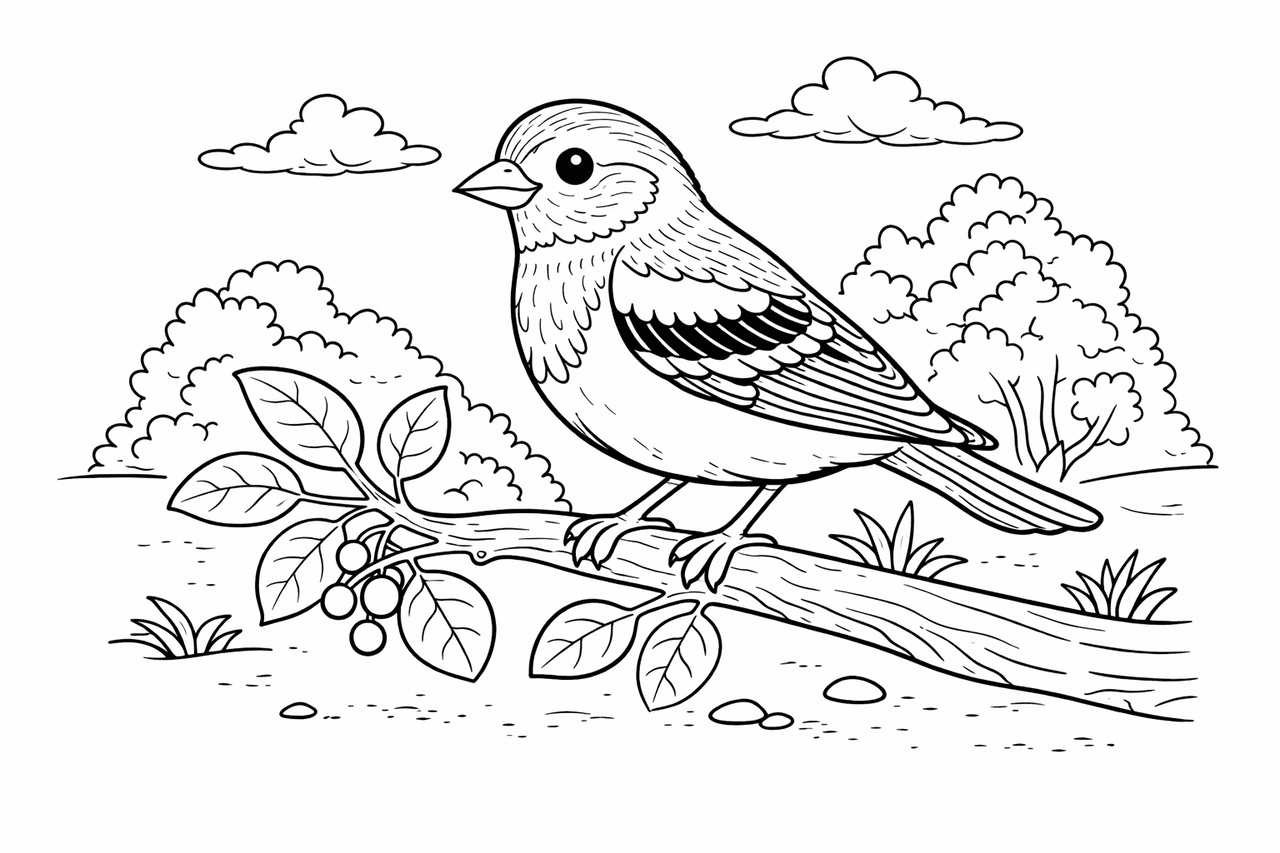 Amsel auf Ast - Ausmalbild