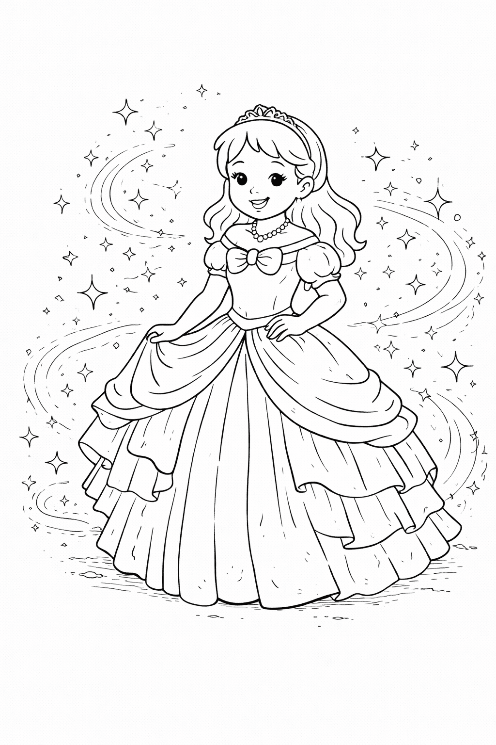 Aschenputtel in ihrem Ballkleid - Ausmalbild