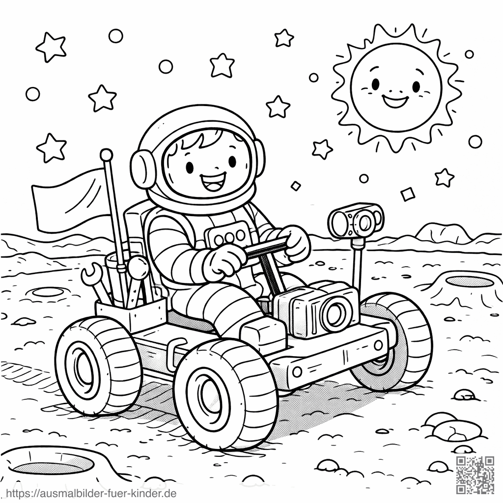 Astronaut auf dem Mond mit Rover - Ausmalbild Astronaut auf dem Mond mit Rover - Ausmalbild