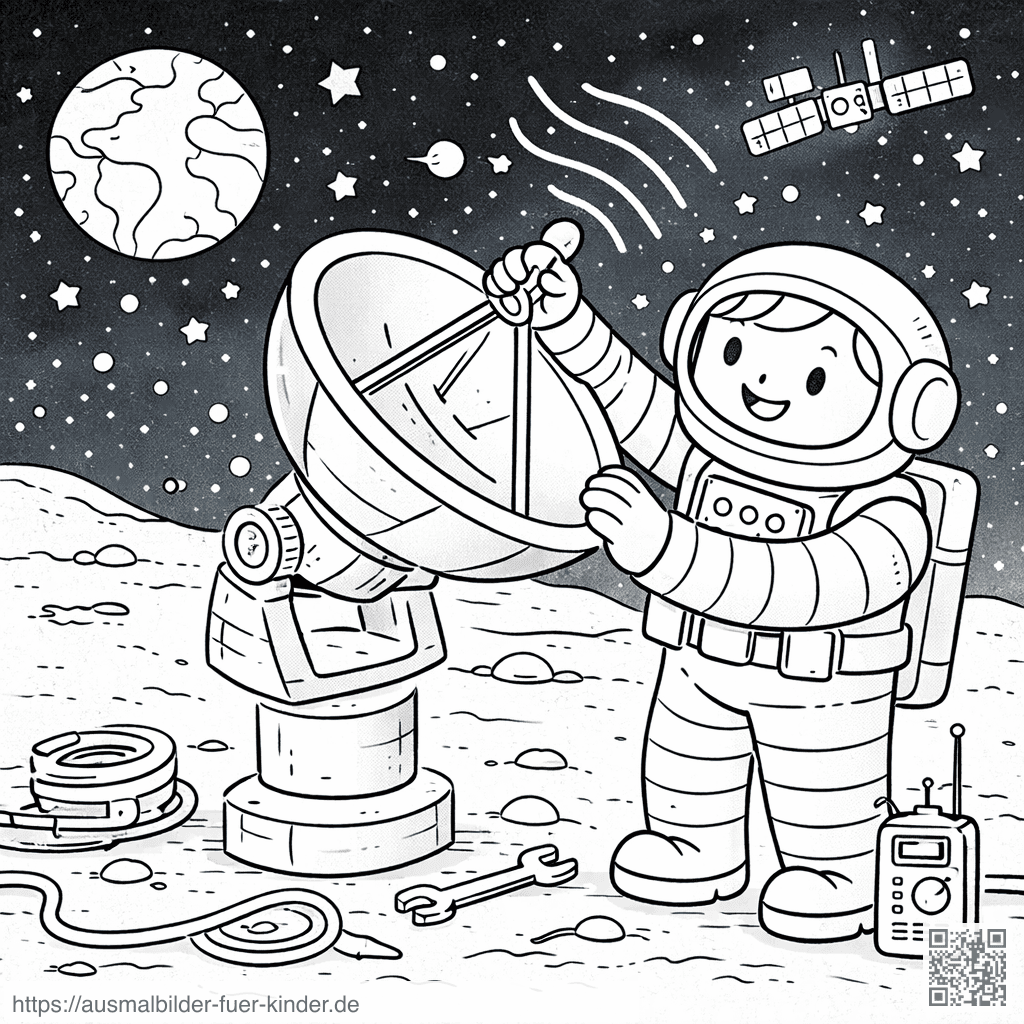 Astronaut bei der Satelliteneinstellung - Ausmalbild