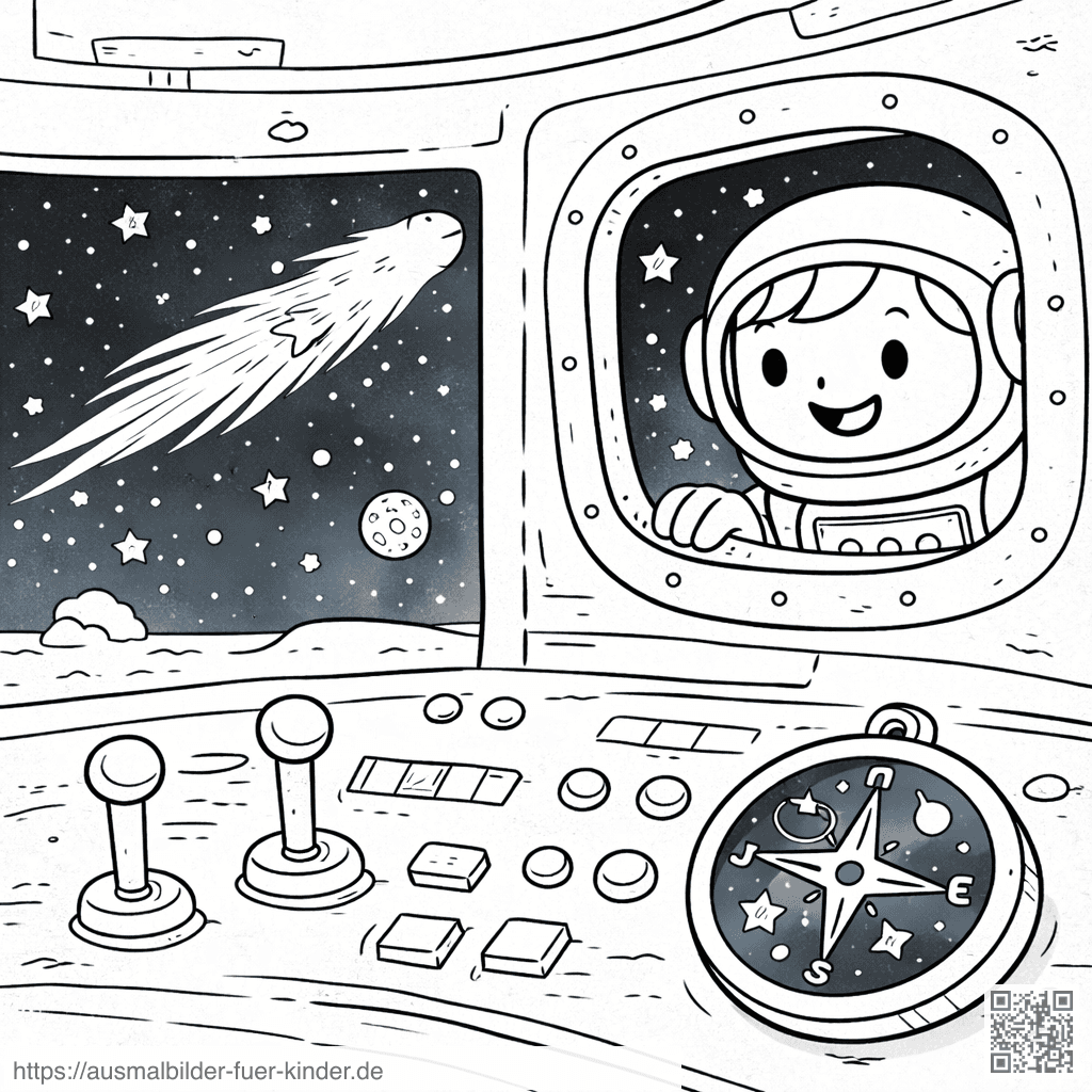 Astronaut blickt auf Kometen im All - Ausmalbild Astronaut blickt auf Kometen im All - Ausmalbild