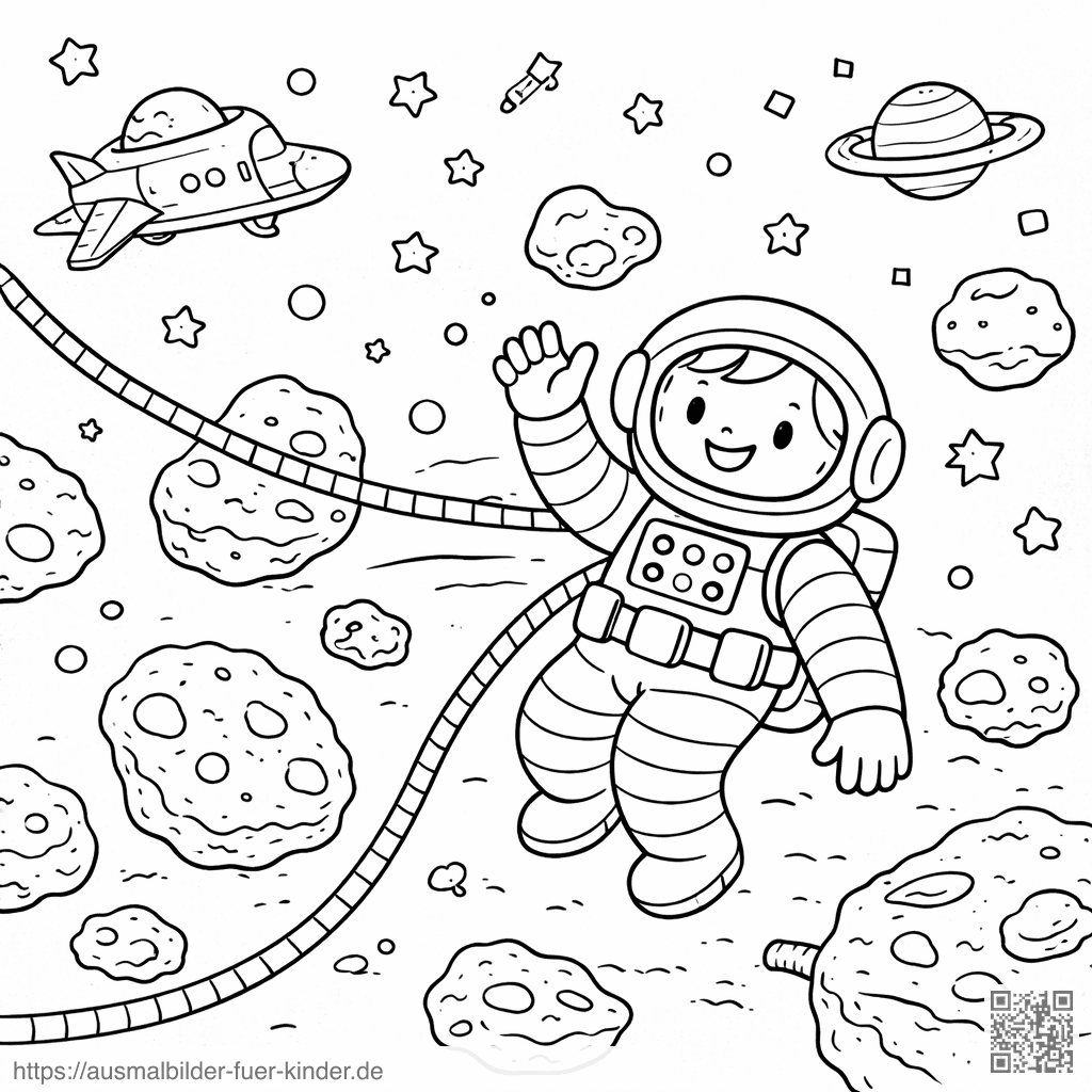 Astronaut im Asteroidenfeld - Ausmalbild Astronaut im Asteroidenfeld - Ausmalbild