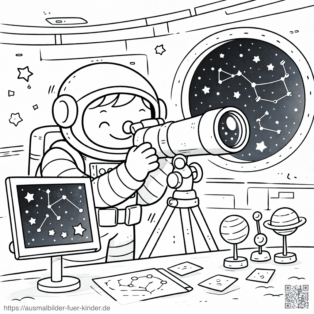 Astronaut in der Raumstation beim Beobachten - Ausmalbild