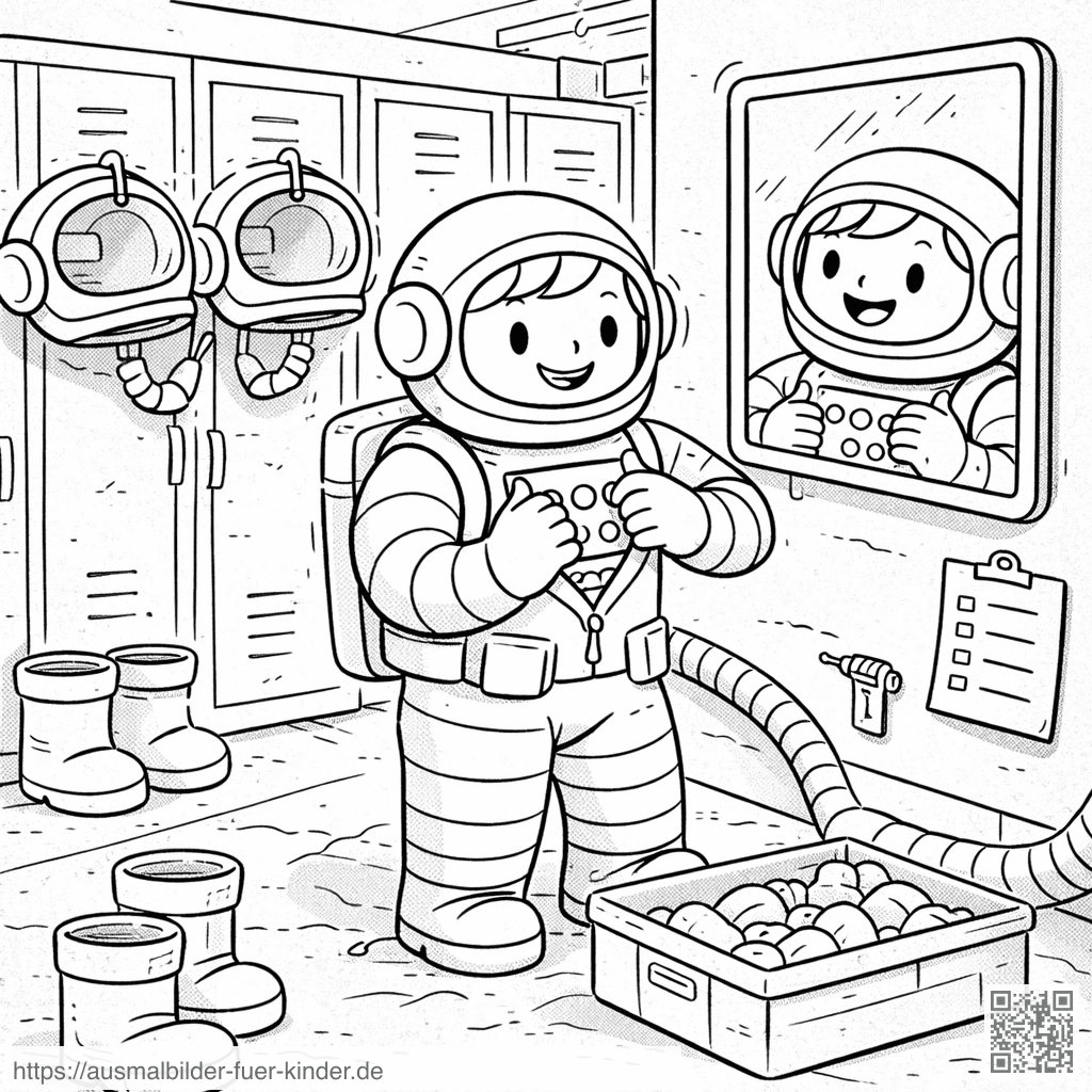 Astronaut im Umkleideraum - Ausmalbild