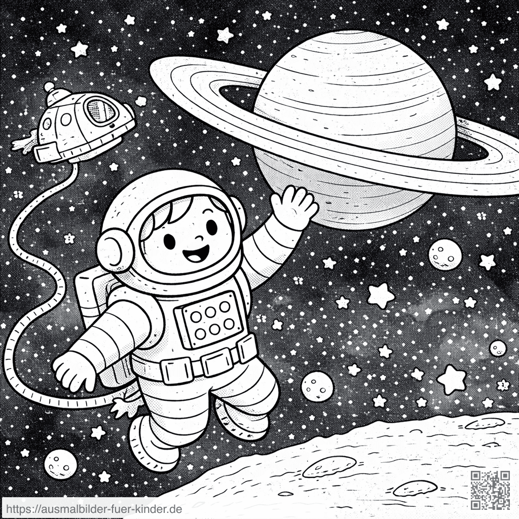 Astronaut im Weltraum mit Raumschiff - Ausmalbild