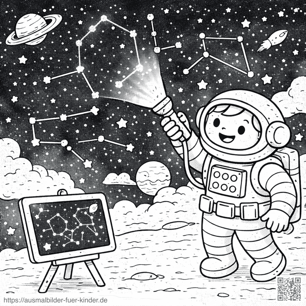 Astronaut im Weltraum mit Sternen - Ausmalbild