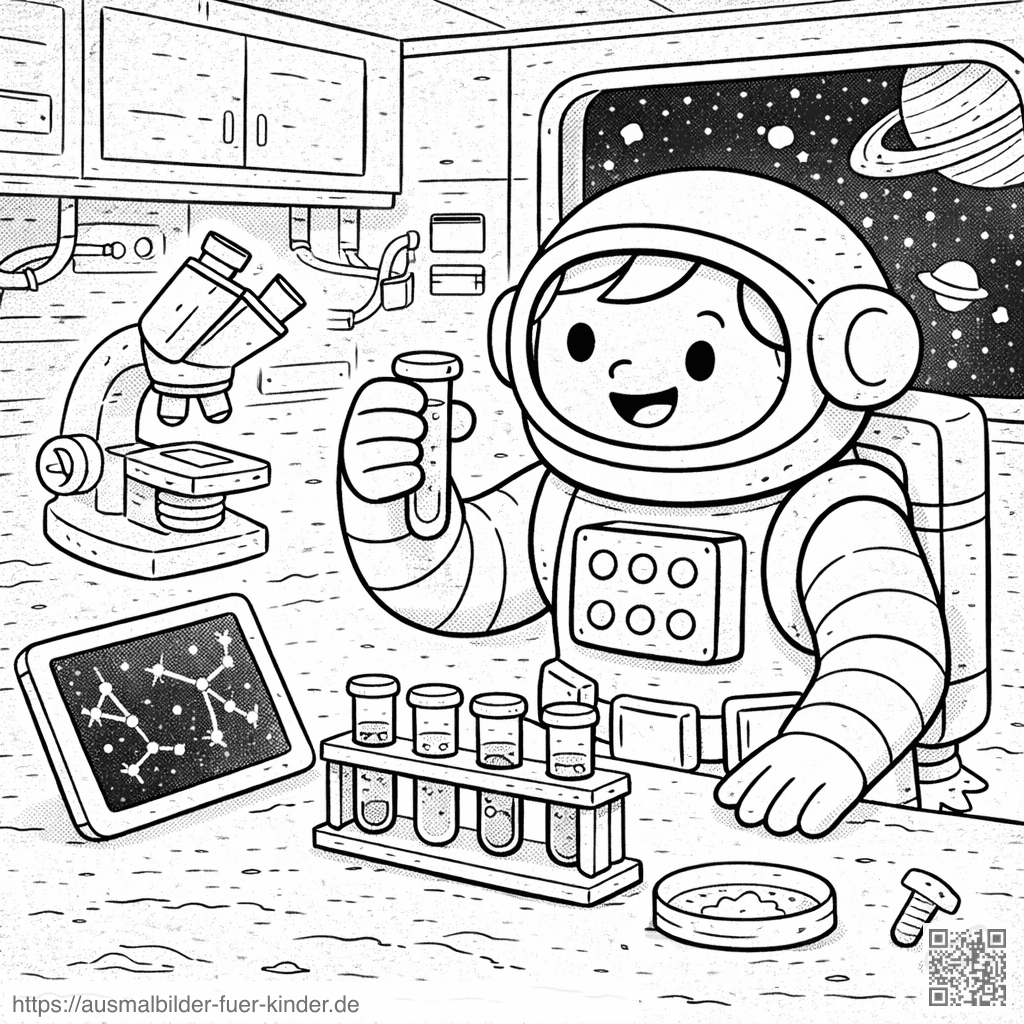 Astronaut im Weltraumlabor - Ausmalbild