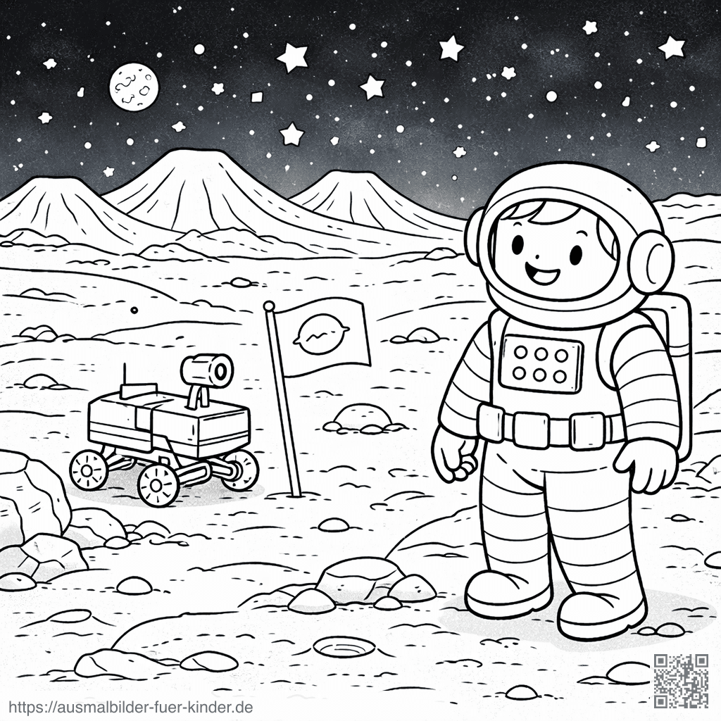 Astronaut und Rover auf dem Mars - Ausmalbild