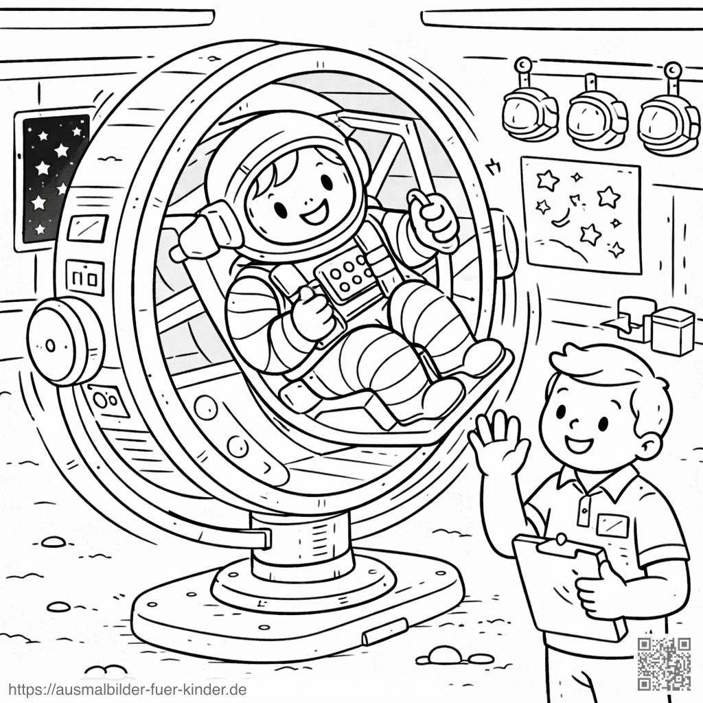Astronauten-Training im Zentrifuge-Simulator - Ausmalbild Astronauten-Training im Zentrifuge-Simulator - Ausmalbild