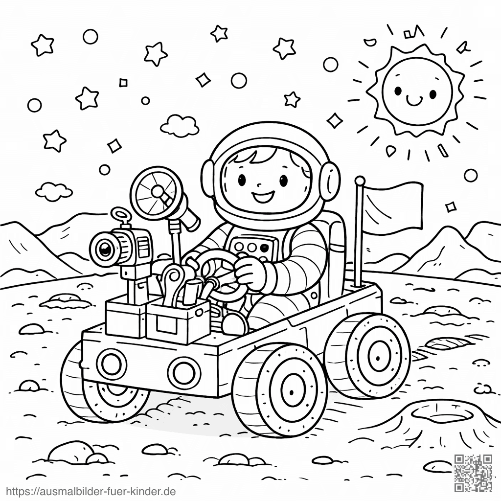 Kleiner Astronaut auf dem Mond - Ausmalbild Kleiner Astronaut auf dem Mond - Ausmalbild