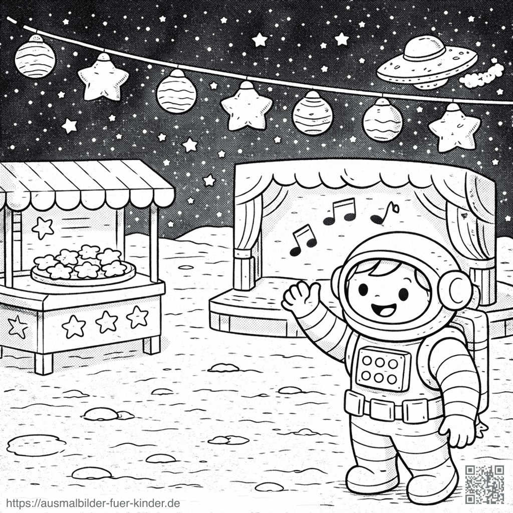 Mondparty mit Astronauten und Keksen - Ausmalbild Mondparty mit Astronauten und Keksen - Ausmalbild