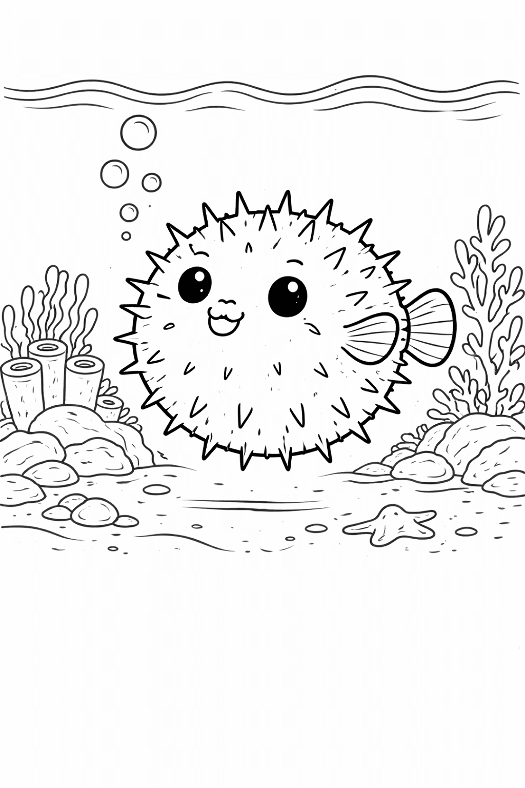 Kugelfisch im Ozean - Ausmalbild