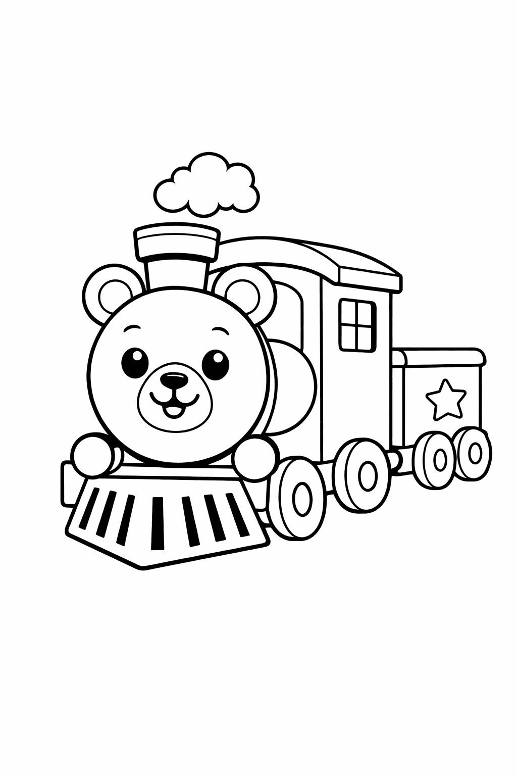 Bär-Lokomotive auf Schienen - Ausmalbild