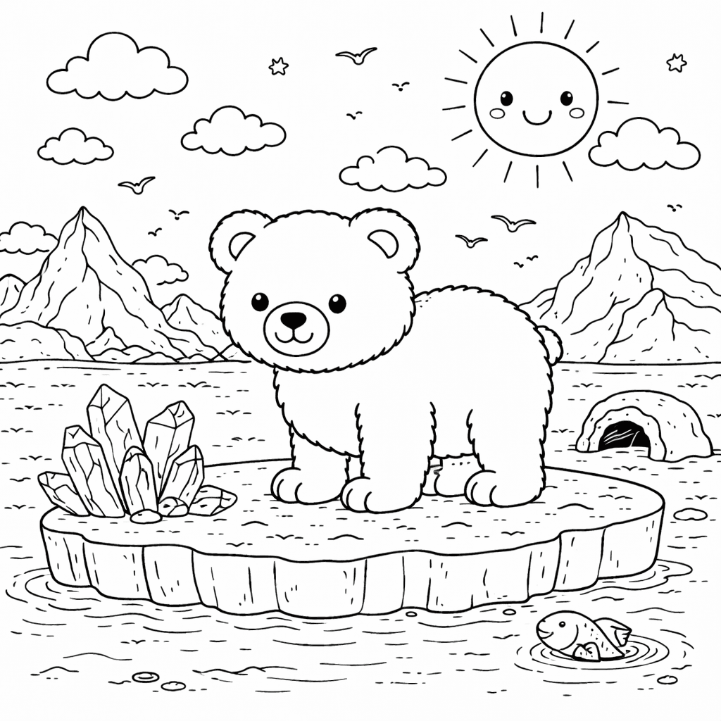 Polarbär auf einer Eisscholle - Ausmalbild