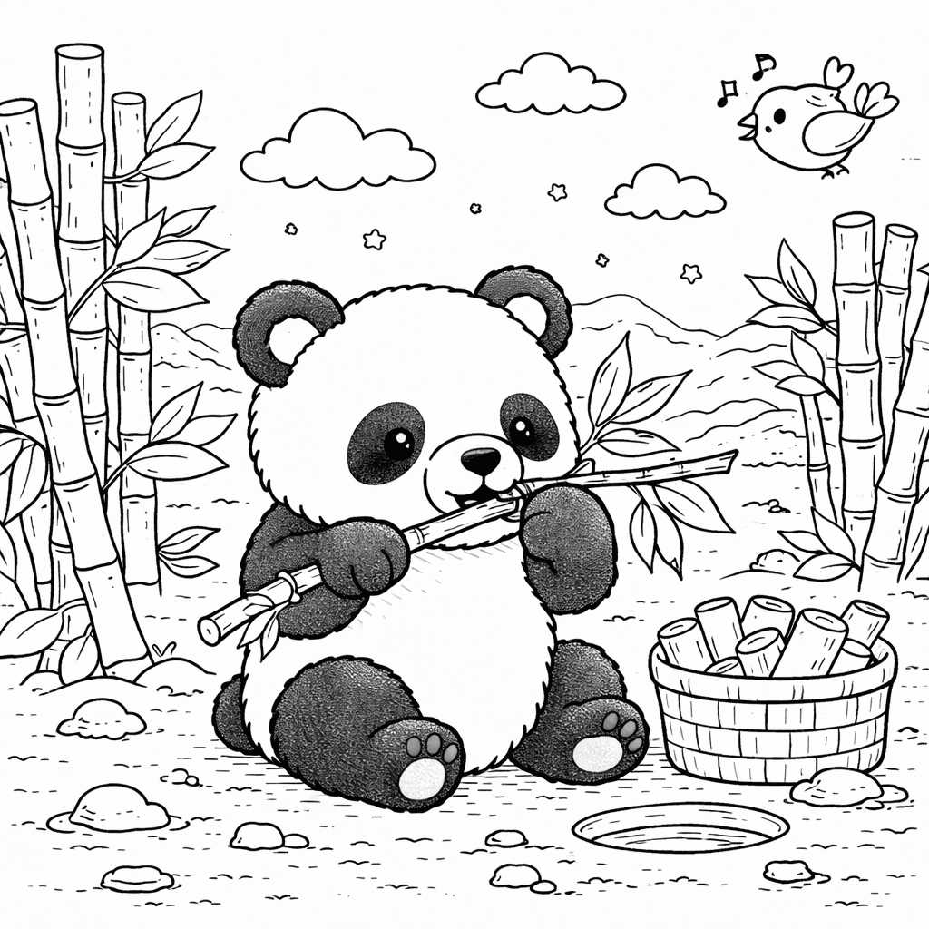 Süßer Panda im Bambuswald - Ausmalbild