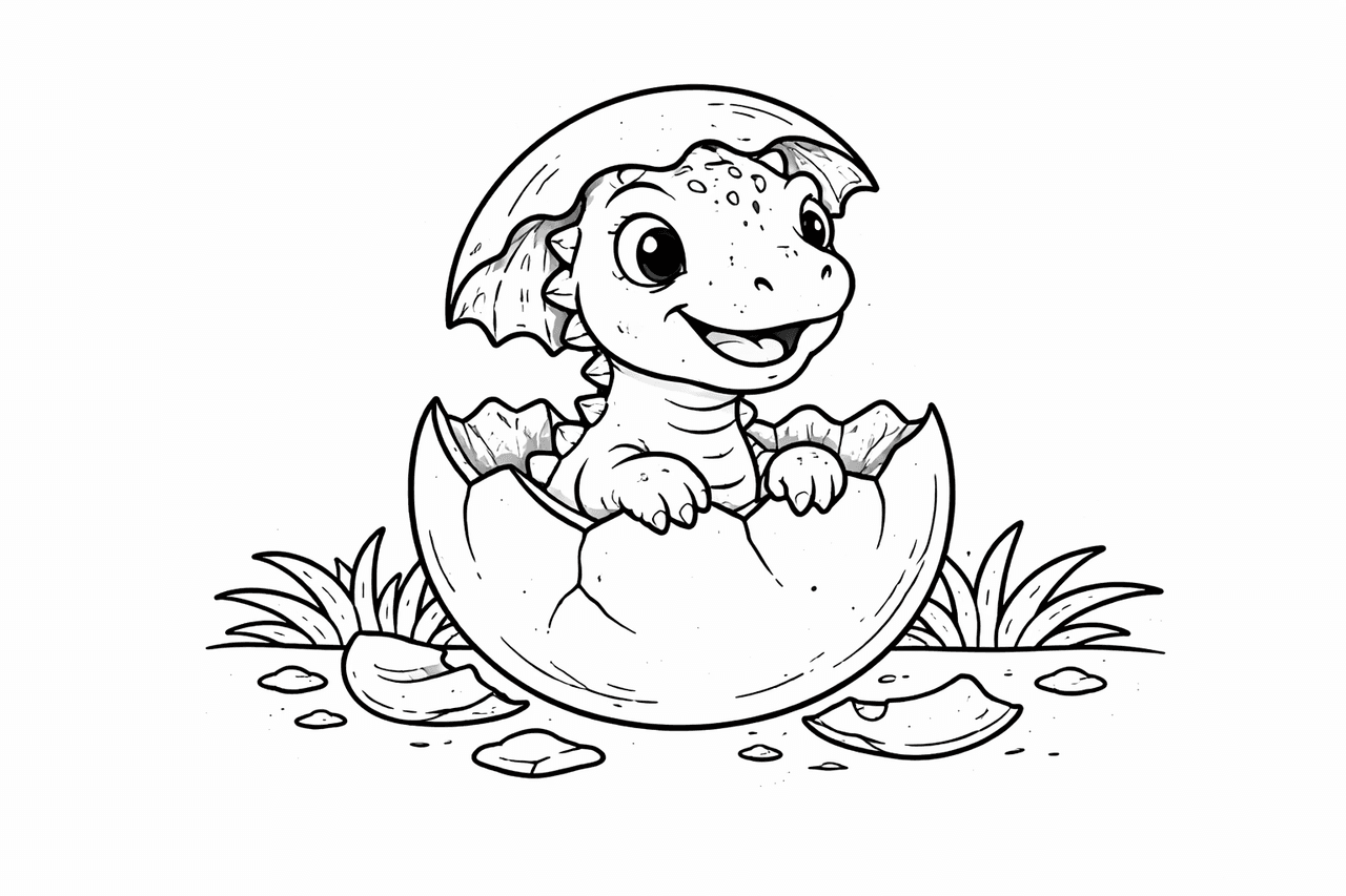 Baby Dinosaurier schlüpft aus Ei - Ausmalbild