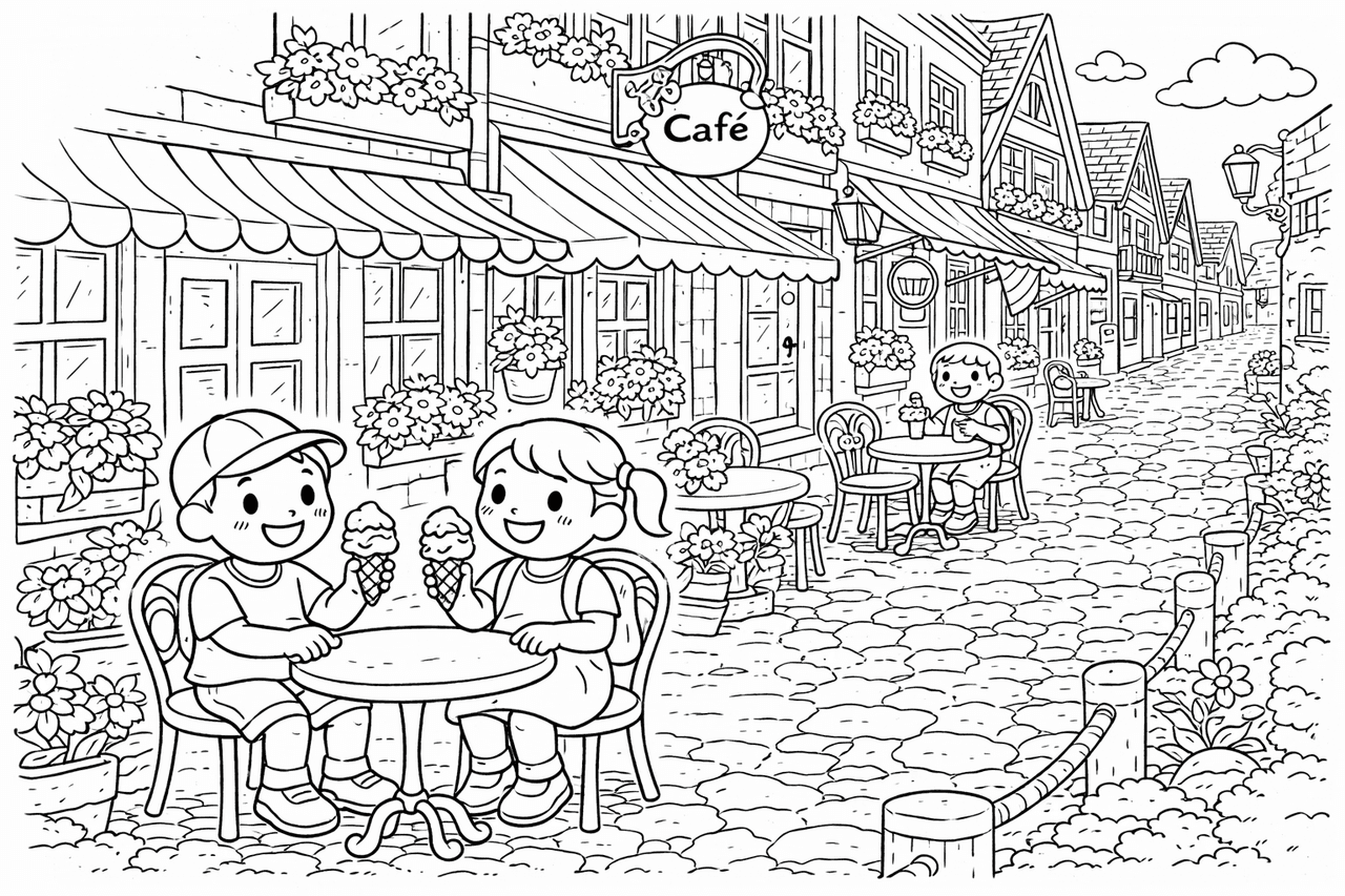 Rheinauen mit Blumen - Ausmalbild