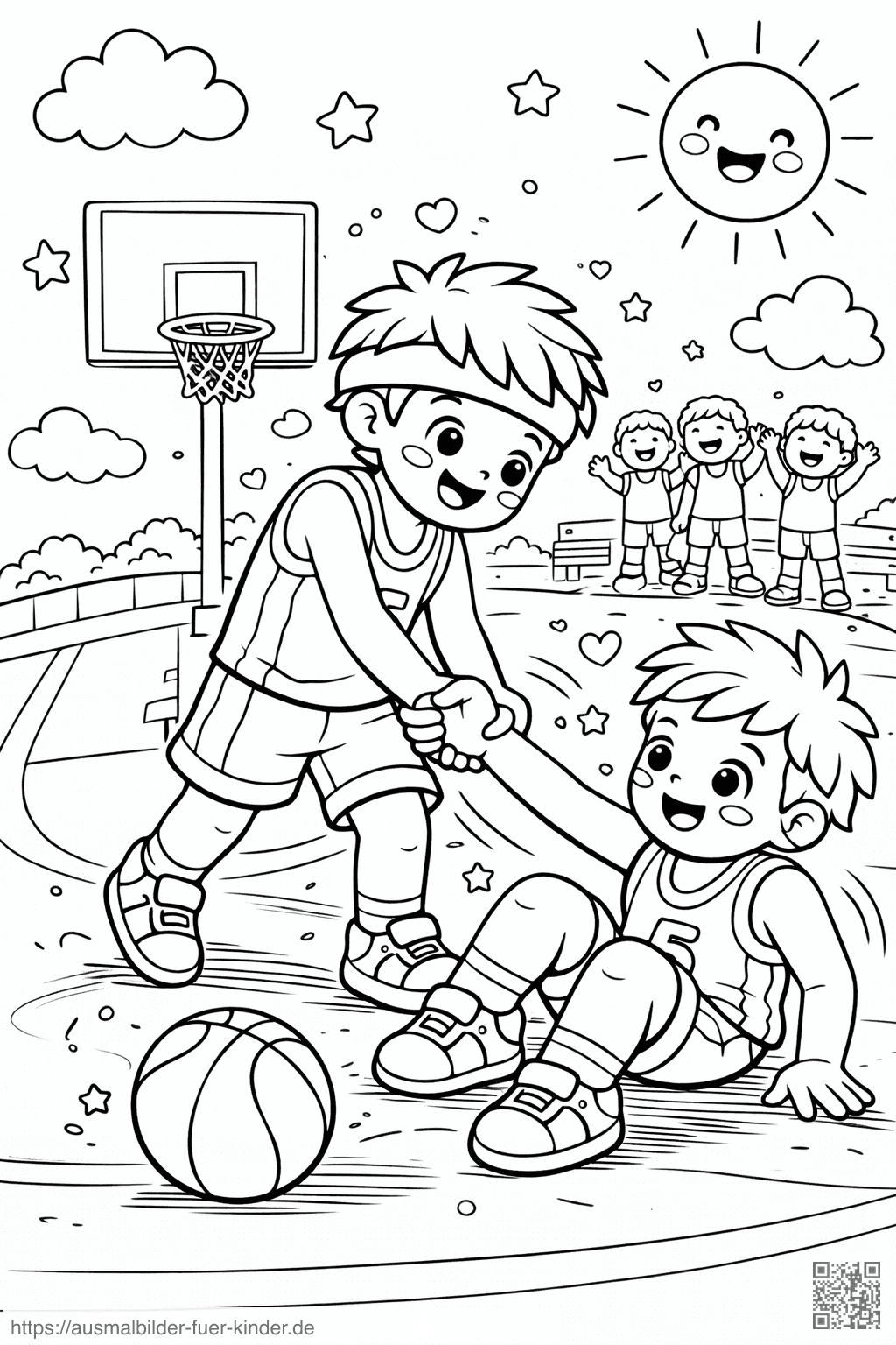 Freundschaft auf dem Basketballplatz - Ausmalbild