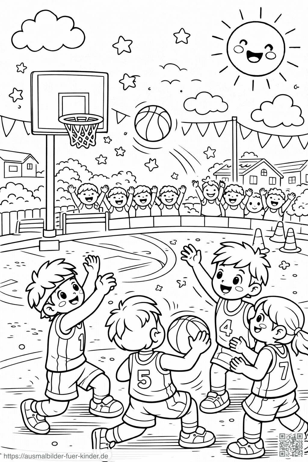 Straßenbasketball im Freien mit Freude - Ausmalbild