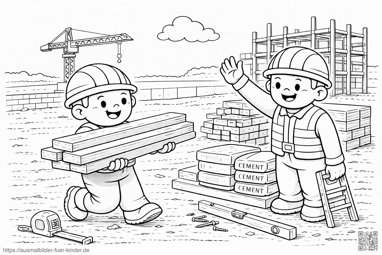 Bauarbeiter am Baustellenort - Ausmalbild