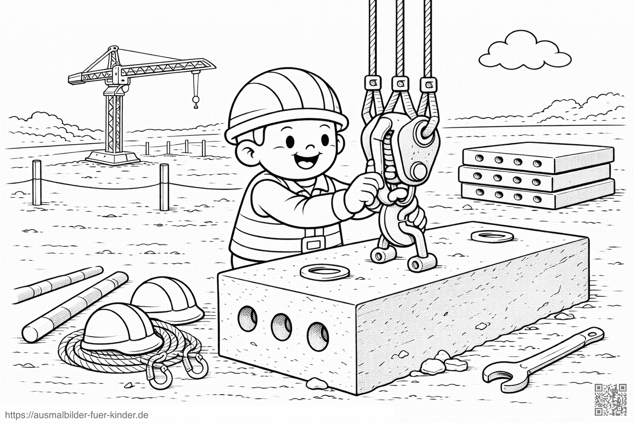 Bauarbeiter bei der Kranmontage - Ausmalbild