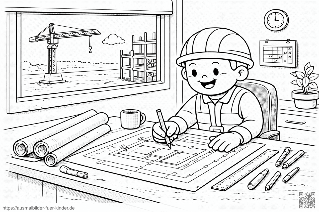 Bauarbeiter bei der Planzeichnung - Ausmalbild