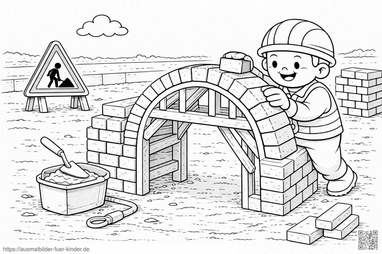 Bauarbeiter beim Erstellen eines Bogenfundaments - Ausmalbild