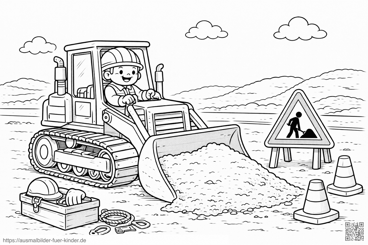 Bauarbeiter im Bulldozer bei der Arbeit - Ausmalbild