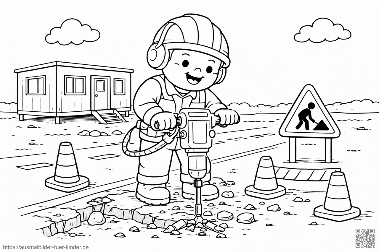 Bauarbeiter mit Schaufel und Hammer - Ausmalbild