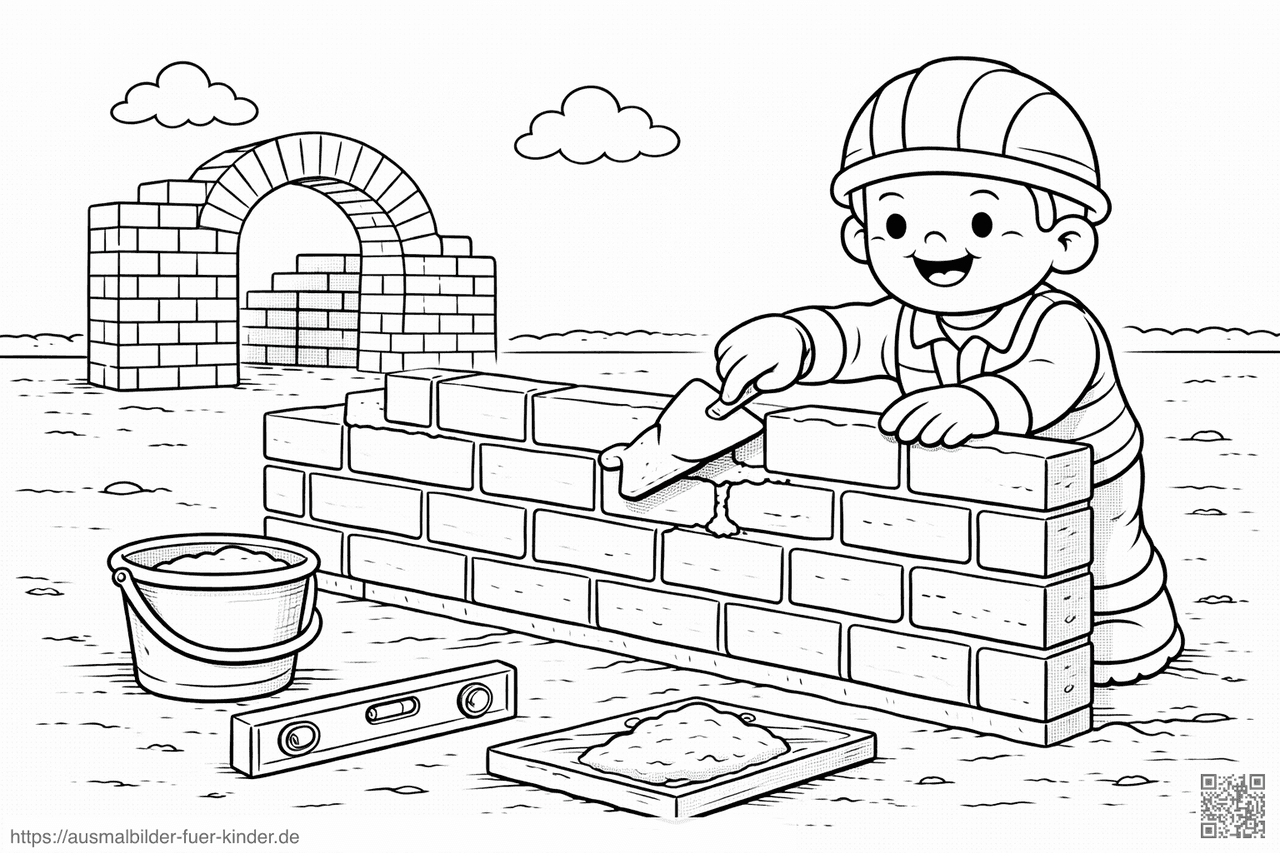 Baumeister bei der Mauerarbeit - Ausmalbild