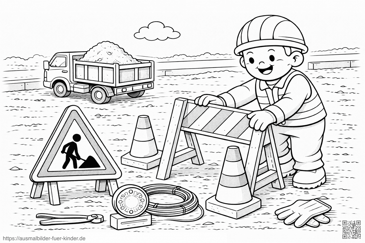 Baustellenarbeiter mit Sicherheitsausstattung - Ausmalbild Baustellenarbeiter mit Sicherheitsausstattung - Ausmalbild