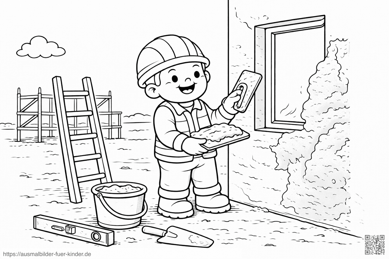 Bauarbeiter verputzt eine Wand - Ausmalbild Bauarbeiter verputzt eine Wand - Ausmalbild