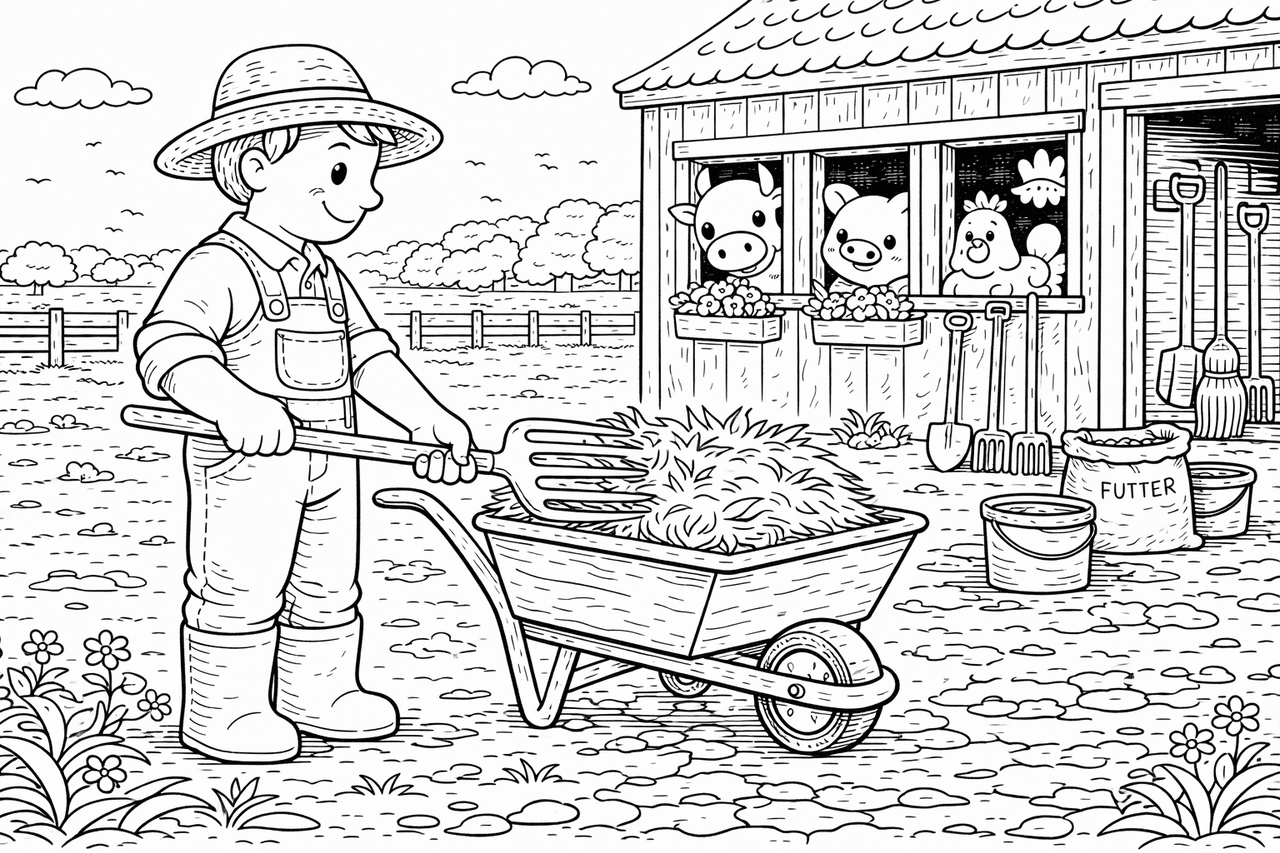 Bauer bei der Arbeit - Ausmalbild