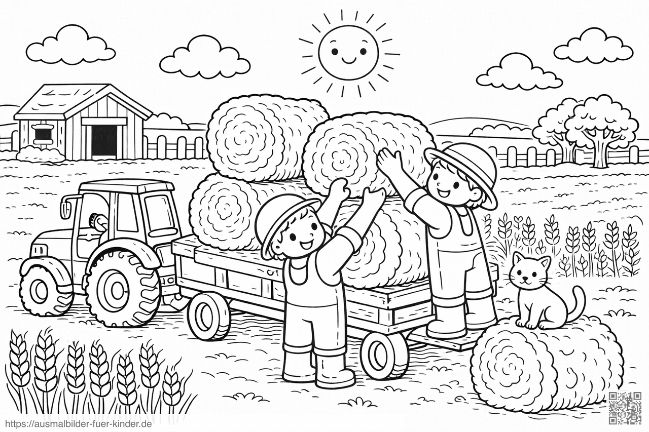 Heu stapeln auf dem Bauernhof - Ausmalbild