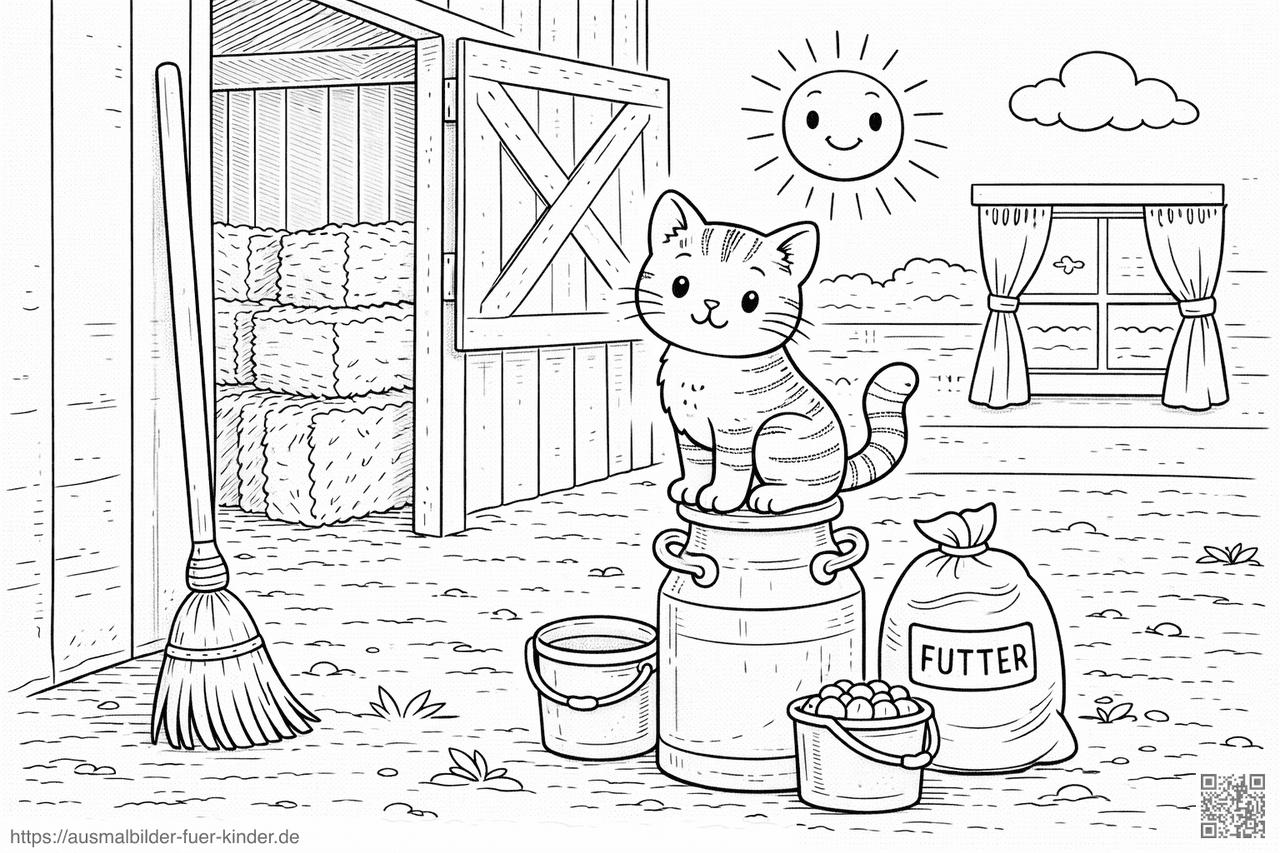 Kätzchen auf dem Milcheimer - Ausmalbild
