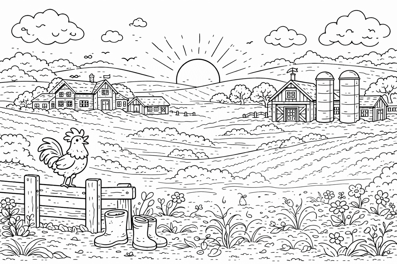 Morgen auf dem Bauernhof - Ausmalbild