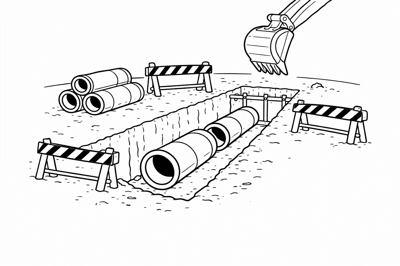 Baugrube mit Bagger - Ausmalbild