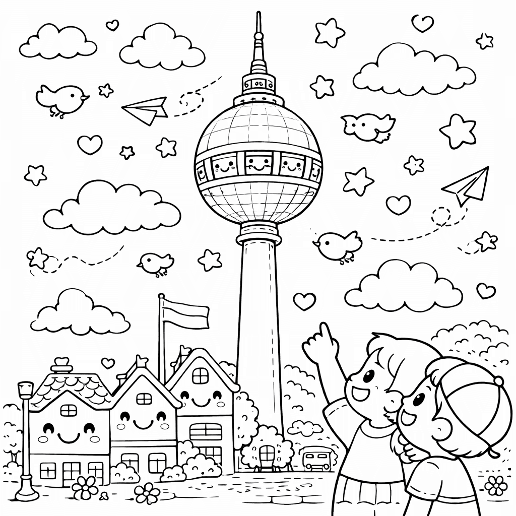 Berliner Fernsehturm im Kawaii-Stil - Ausmalbild