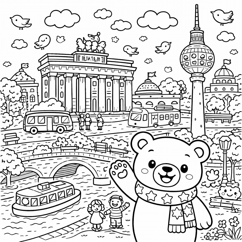 Berliner Stadtansicht mit Bär - Ausmalbild
