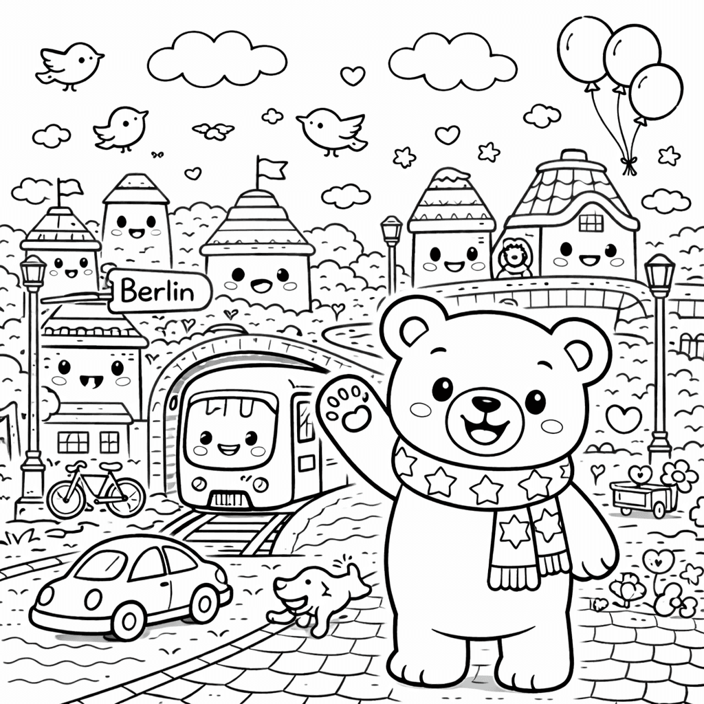 Fröhlicher Bär in Berlin - Ausmalbild