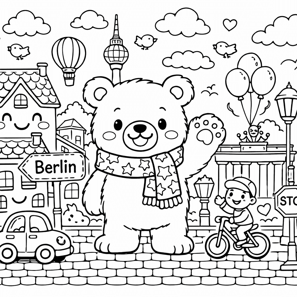 Fröhlicher Berliner Bär - Ausmalbild