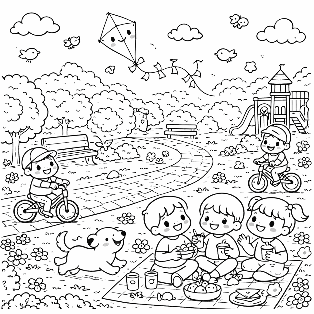 Spaziergang im Berliner Park - Ausmalbild