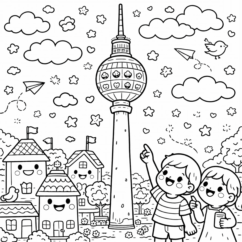 Kawaii Turm in Berlin - Ausmalbild
