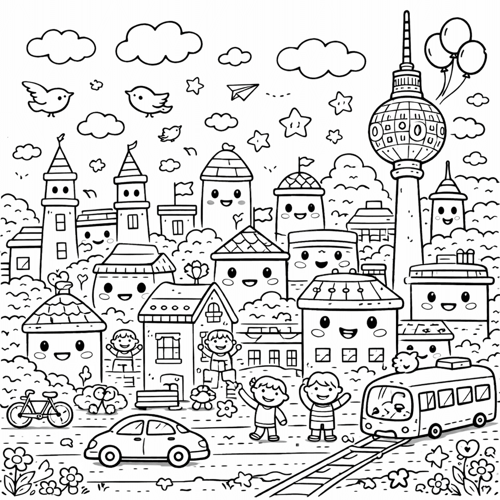Kawaii-Berlin im Sonnenschein - Ausmalbild