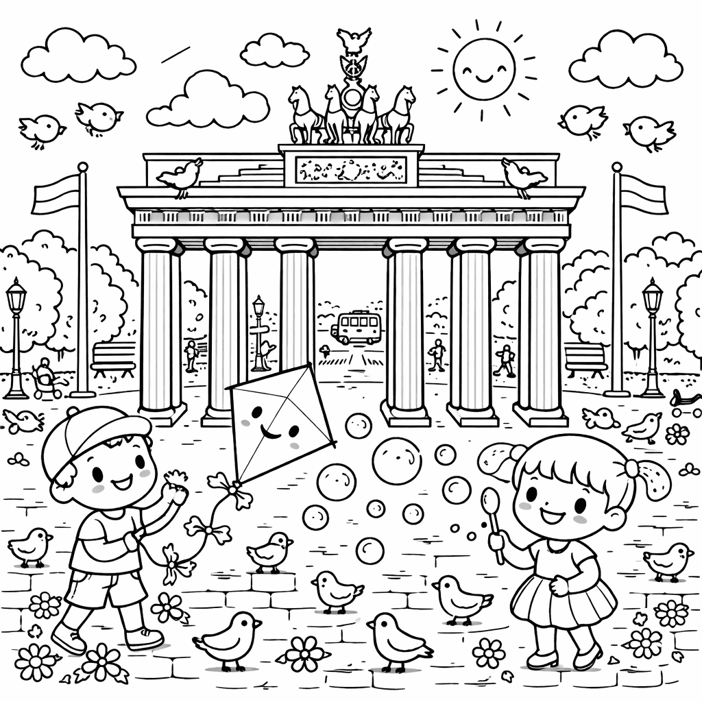 Kinder spielen vor dem Brandenburger Tor - Ausmalbild